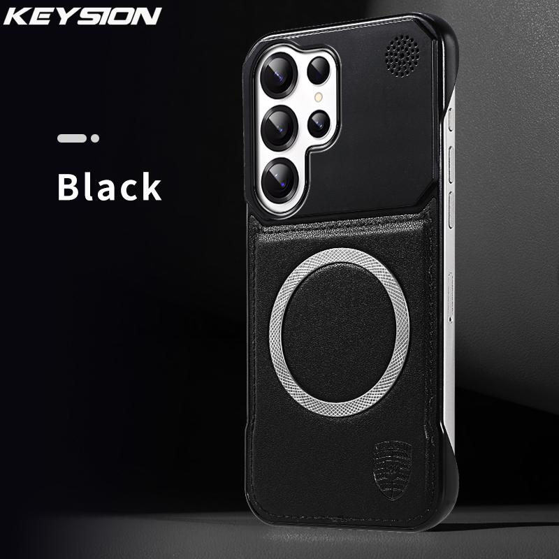 KEYSION Luxury Magnetic PU Leather Aromatherapy Phone Case for Samsung Galaxy S24 S25 Ultra Wireless Charging Borderless Cover