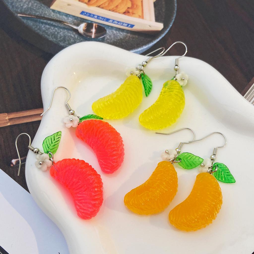 2026 Internet Celebrity Green Leaf Orange Red Pomelo Earrings Handmade Fun Orange Earrings Simulated Food Summer Fruit Earrings