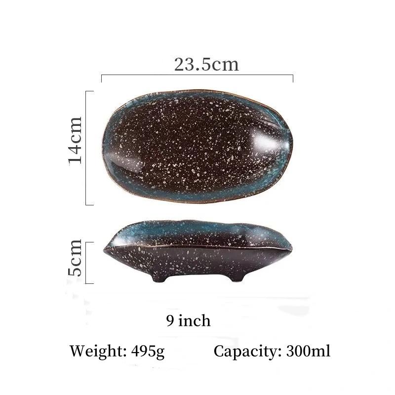 

Japanese Style Leaf Sushi Plate Under-Glazed Stripes Ceramic Dessert Tray Pasta Salad Dish Anti-Slip Dinnerware Microwave Safe