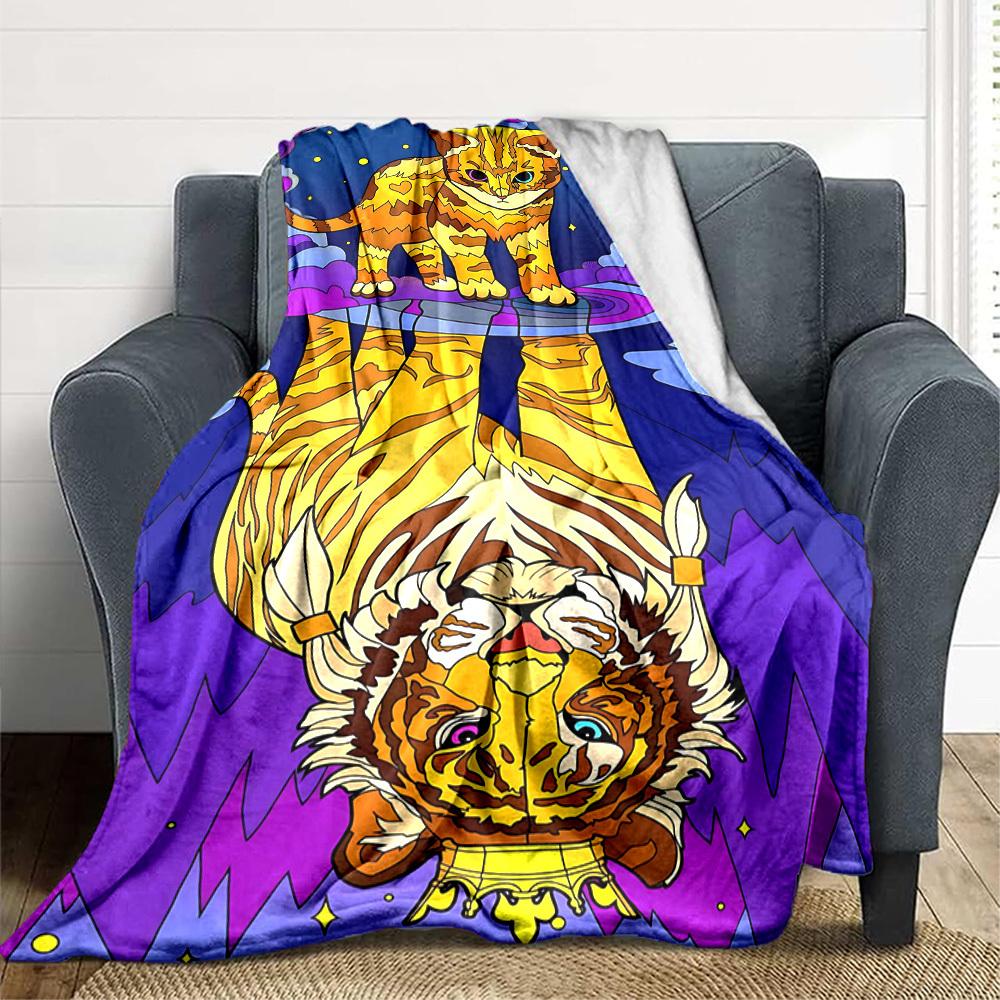 1pc Tiger Cat Print Blanket Lightweight Blanket Throw Blanket For Sofa, Bed, Travel, Camping, Livingroom, Office, Couch, Chair yy251010042