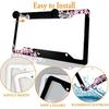 Cherry Blossom License Plate Frame Pink License Plate Cover Funny Auto Accessory Bracket Aluminum Metal Black License Plate Frames For Women Men (Set