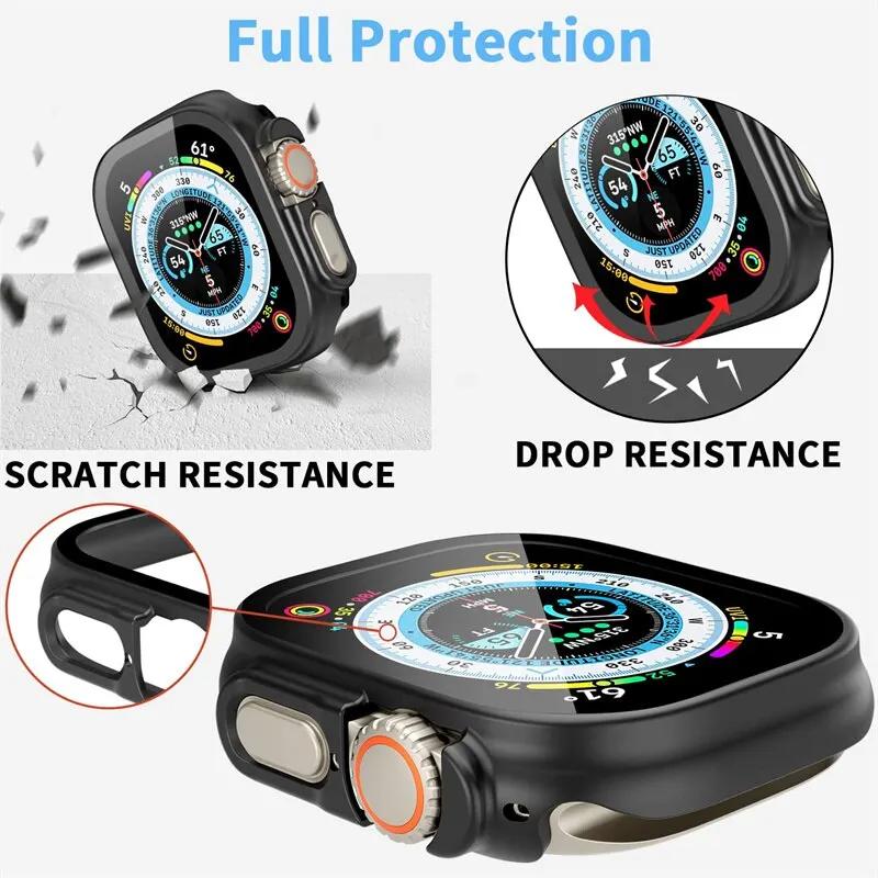 2PCS Case+glass For Apple Watch Ultra 49mm 45mm 42mm 41mm 44mm 40mm Film Screen Protector Bumper IWatch Serie 5 8 7 SE 6 Cover