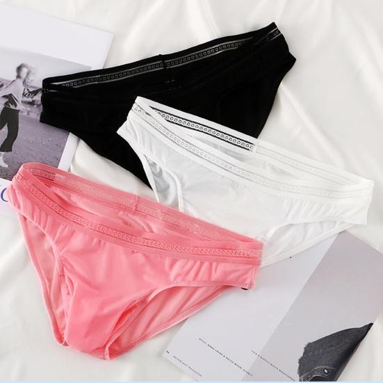 Men Briefs Mid-rise Elastic Waistband Thin Ice Silk Panties Solid Color Perspective Breathable Comfortable Fit Underwear