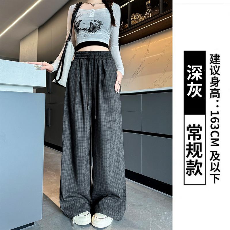 Vintage Plaid Yamamoto Pants Women's Pants Women's Spring and Autumn New Lazy High-waisted Casual Pants Straight and Thin Wide-leg Pants