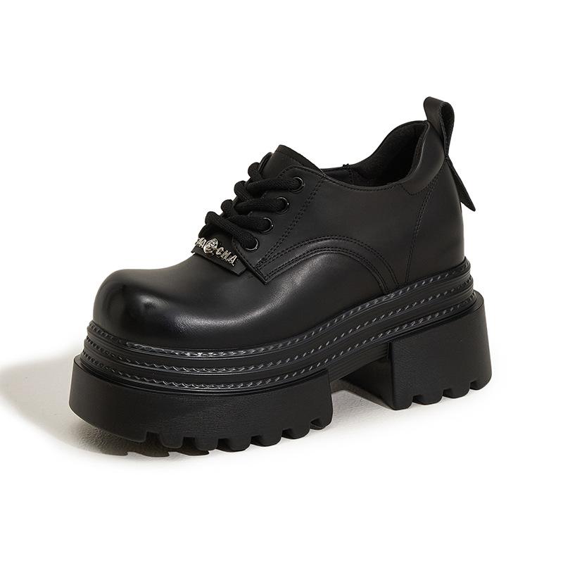 Platform Loafers Women's 2025 Spring New Versatile Thick Heel Muffin Shoes Black Single Shoes British Style Small Leather Shoes