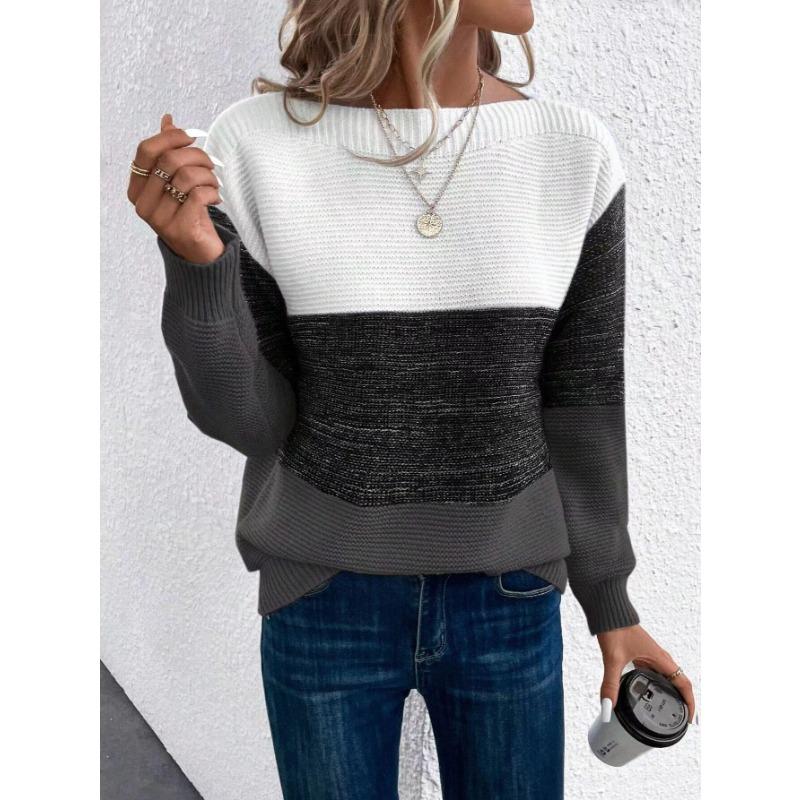 Women S Knitted Pullover Sweater Round Neck Long Sleeve Casual Top