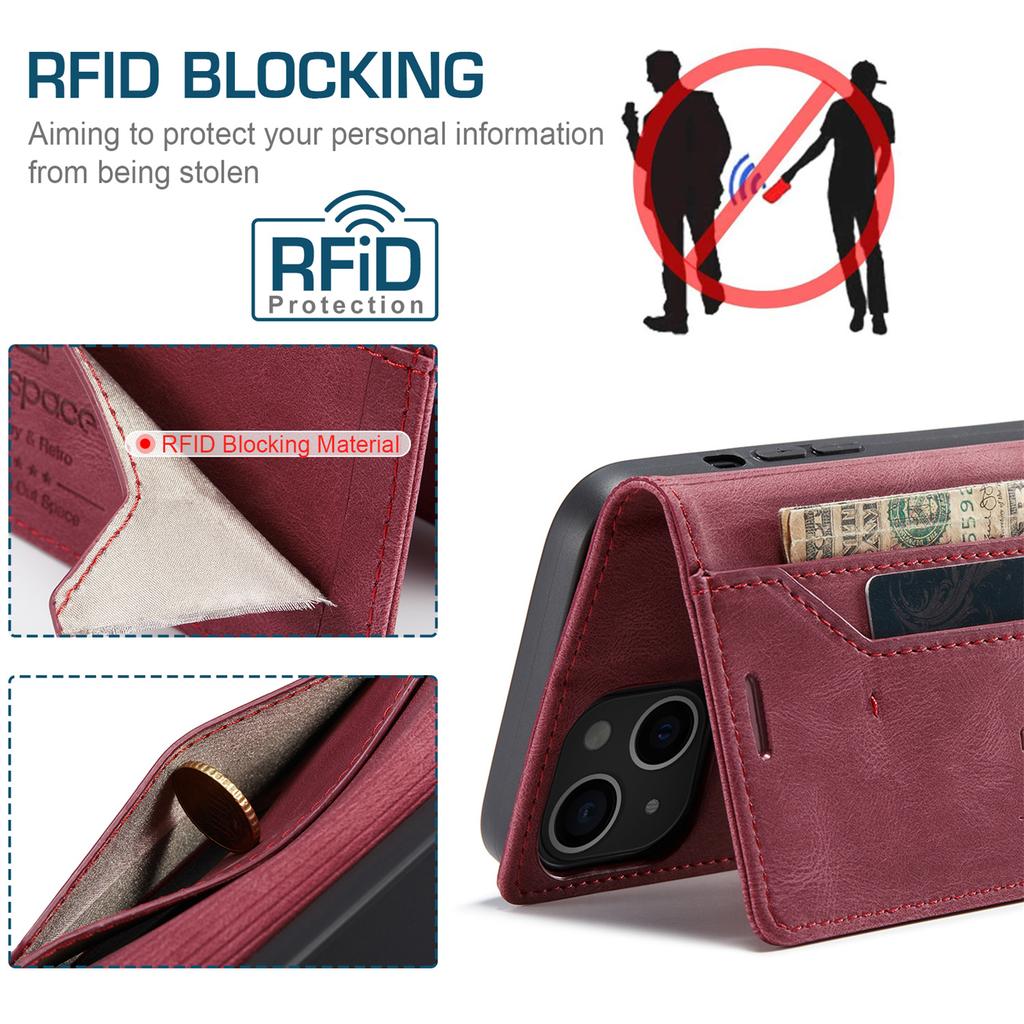 For iPhone 15 Plus Vintage Leather Flip Wallet Case with RFID Blocking Card Slot, Matte Retro Folio Cover for Women Men (4 Colors)