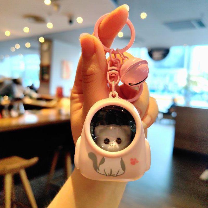 Glowing Starry Sky Animal Action Figurine Astronaut Backpack Keychain With Light Bell Cute Animation Charm Bag Pendant Holiday Present