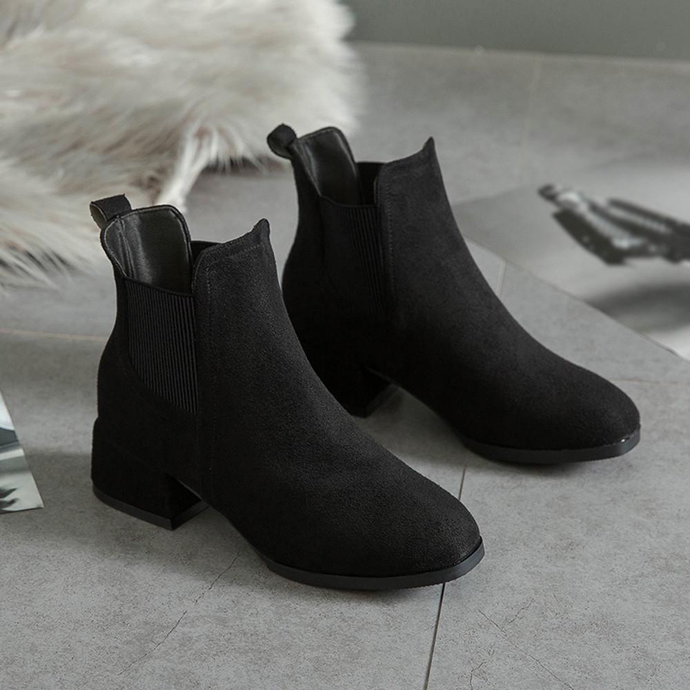 Winter Boots Women  Ankle Boots For Women Thick Heel Slip On Ladies Shoes Boots