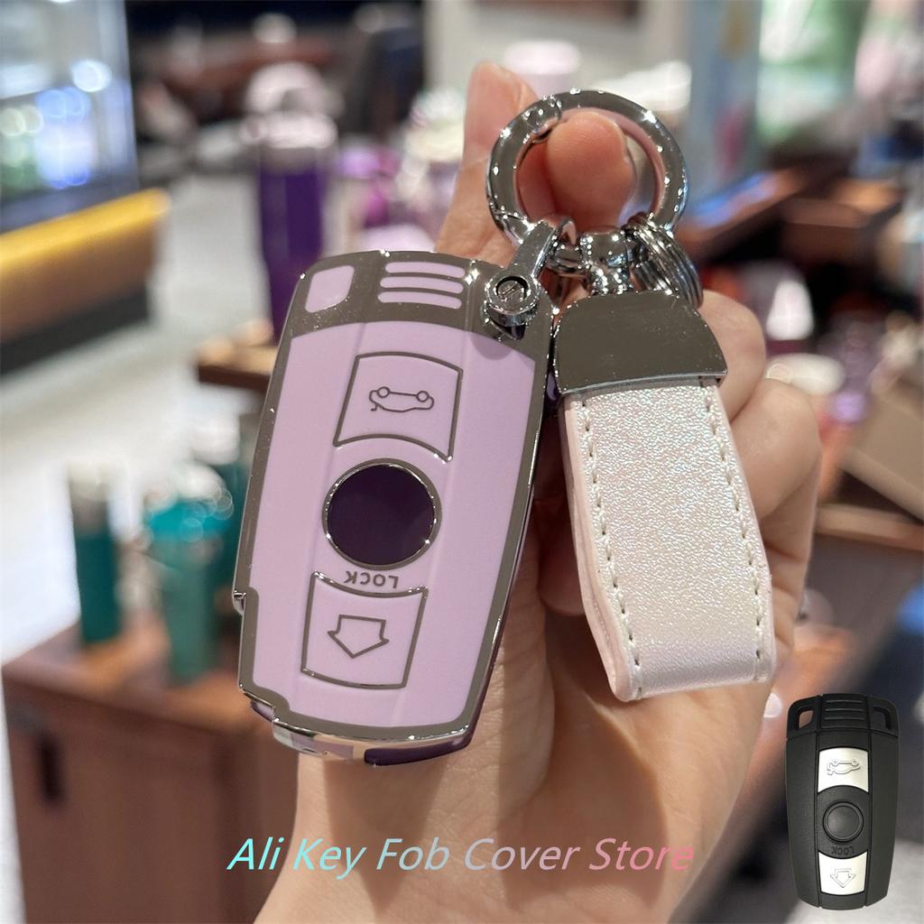 Key Fob Cover with Keychain Lanyard for BMW 1 3 5 Series E90 E92 E93 X5 X6 Z4 E90 Keyless Entry Key Fob Case Cover
