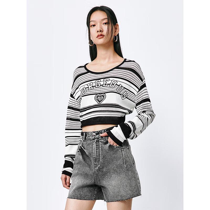 

PEACEBIRD Women s Black & White Striped Knit Summer Cover-up S