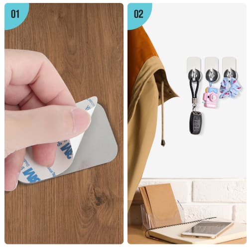 AYAMINA Steel Plates, Magnetic Support Plates with Double-Sided Tape, for Suction Cups, 65x45mm, Set of 12