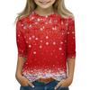 Christmas Day Print Tops For Youth Girls 4-11 Years Round Neck 3/4 Sleeves T-Shirts Trendy Tops Outfit Tees