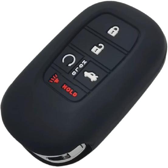 Silicone Rubber Key Fob Cover Compatible with (5 Buttons) -2025 Honda Accord Civic HR-V CR-V Pilot Sport SI EX EX-L Touring (Black Pink)