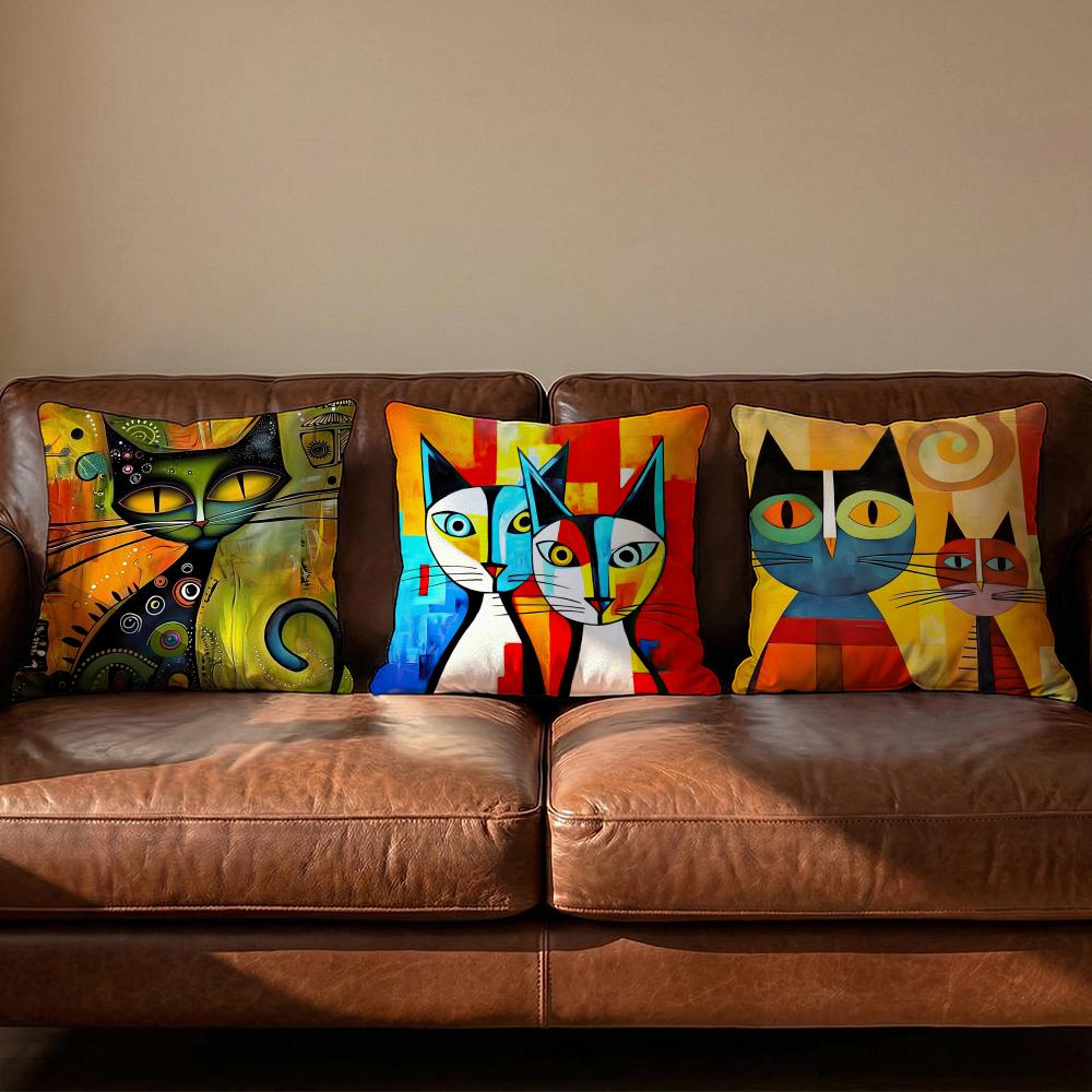 Classic Picasso Cat Oil Cushion Cover Soft Reversible Durable Pillow Cover MultiScene Use for Home Car Daily Comfort