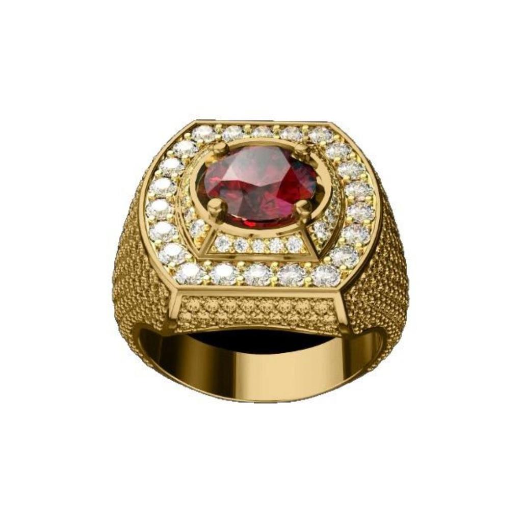 Luxury Jewelry New Men's Ring, Gold-plated Ruby Men's Ring