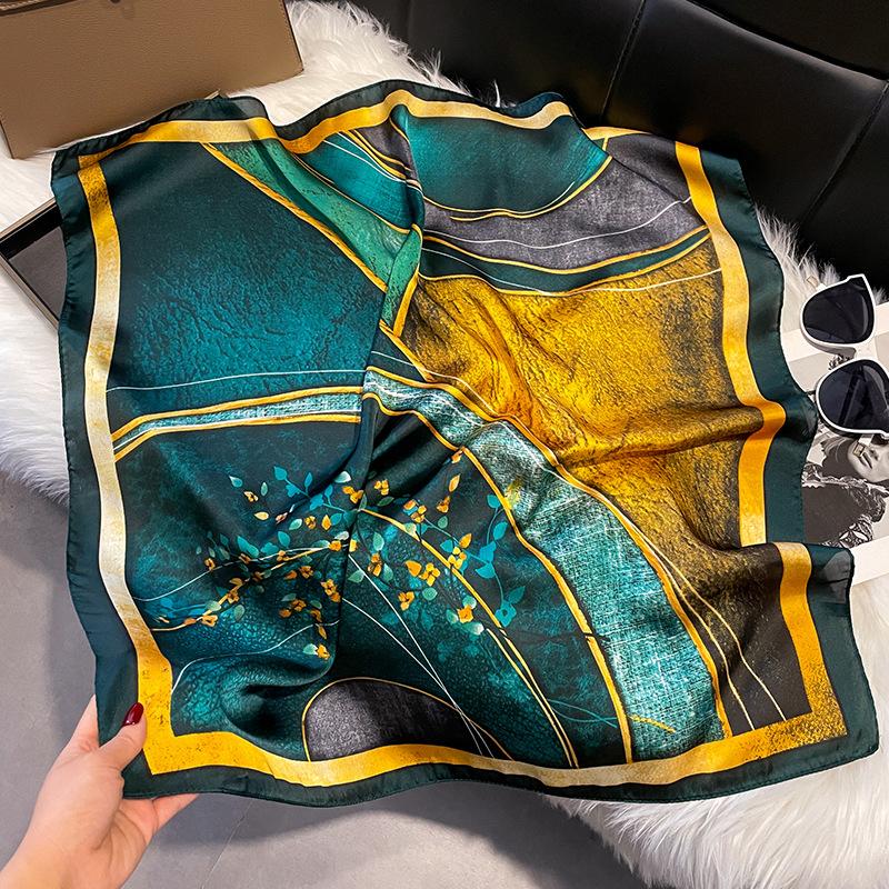 27,5  Donkergroene Rivierprint Neckerchief Vintage Imitatie Zijde Vierkante Sjaal Bandana Ademende Hoofdband Haaraccessoires One Size multi