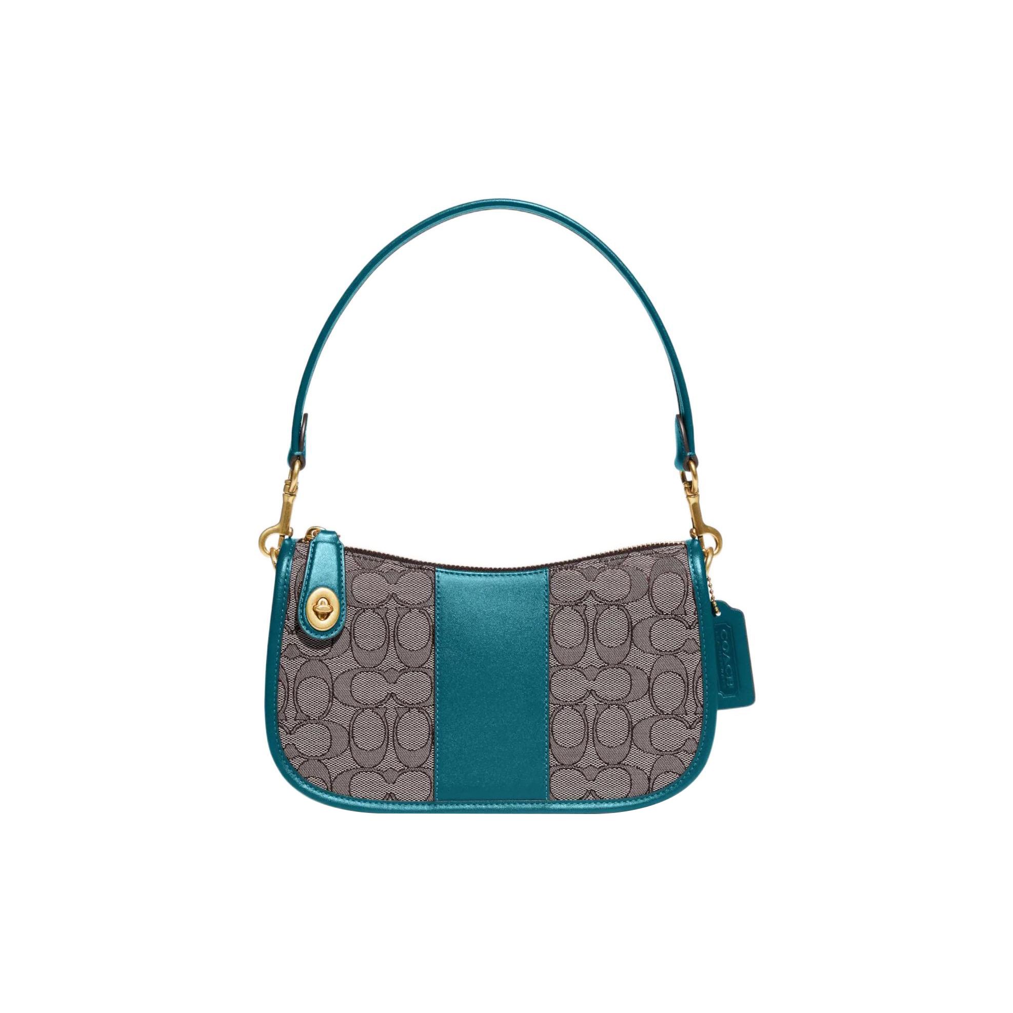 

Coach Swinger 23 Color Block Classic Monogram Fabric And Leather Shoulder Bag Women Shoulder Bag Gray Blue CD678-B4UQ9 Basic Set (Bag+Dust Bag)
