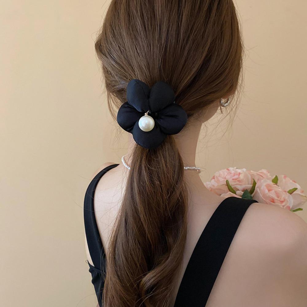 2pcs Pearl Scrunchies Shark Clip Exquisite Exaggerated Crab Clip Sponge Puff Flower Hair Claw  Party