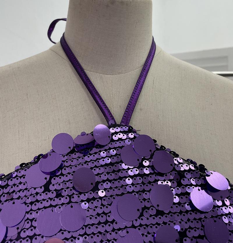 Halter Crop Top with Sequins and Open Back (Style 1083)