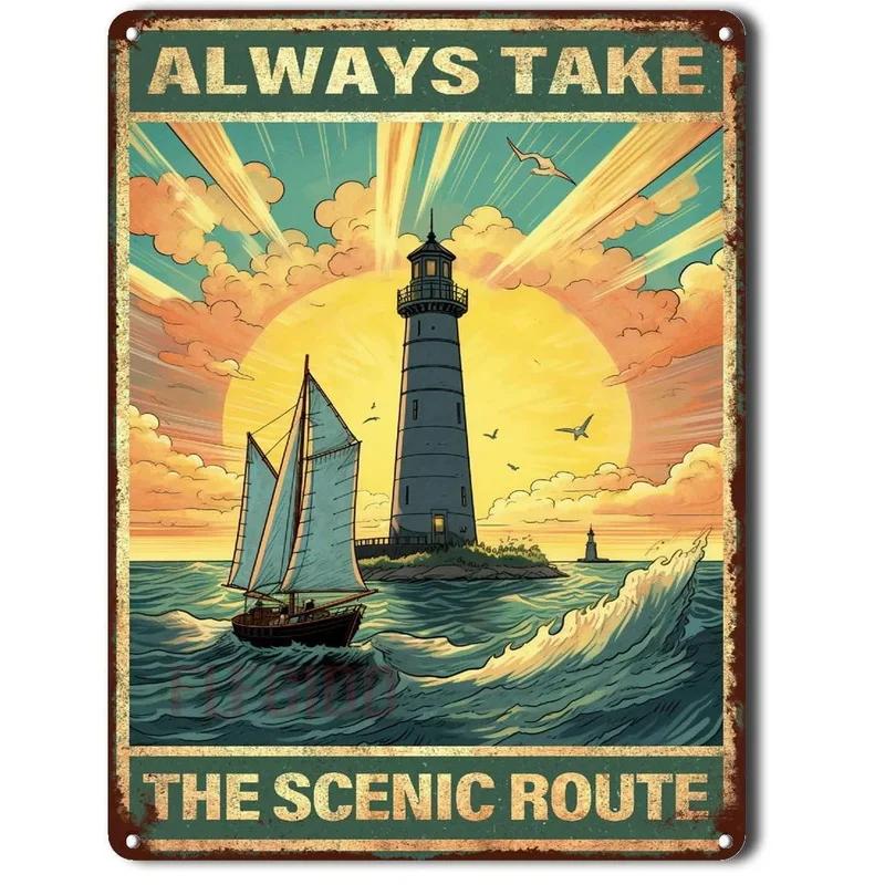 Metal Tin Signs Plaque Landscape View Wall Decoration Vintage Art Posters Iron Painting for Man Cave Home Cafe Garden Club Bar