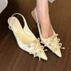Fashion New Style Fashion Sexy Flower Pointed Toe Thin Low Heels Pumps Women Elegant Wedding Slingback Mules Shoes Zapatos De Mujer