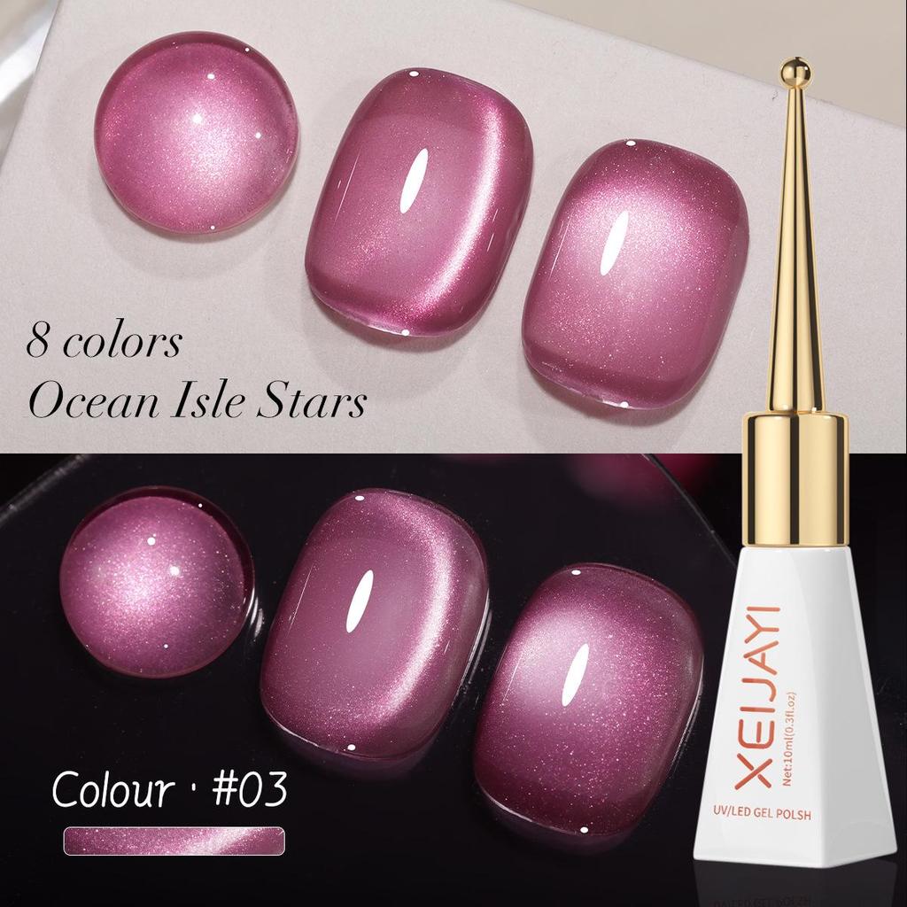 Galaxy Starlight Ice Blue & Purple Cat Eye Sea Glass Crystal Manicure Gel 2025