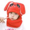Double Fleece Coral Velvet Cap Cartoon Rabbit Scarf Thicken Cap Winter Kids Caps  Children