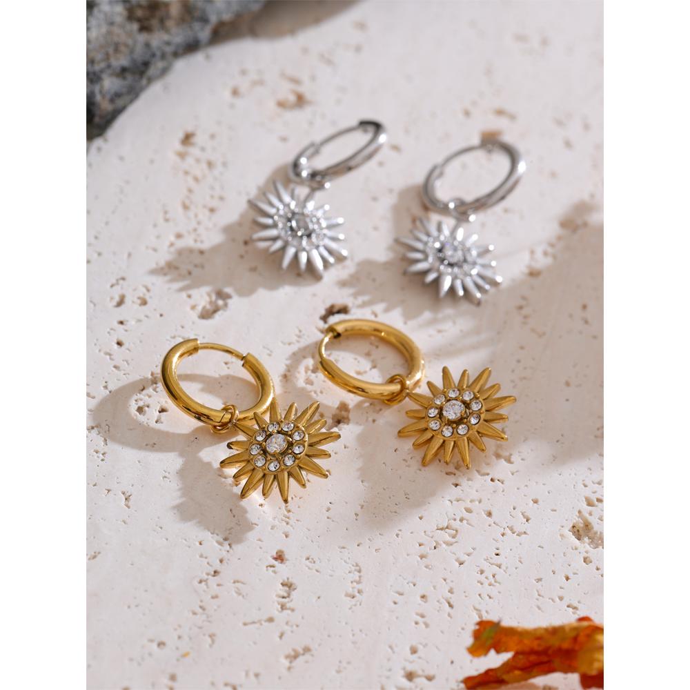 Eetit Exquisite Inlaid Zirconia Sun Drop Hoop Earrings for Women Stainless Steel Delicate Daily Jewelry Hypoallergenic