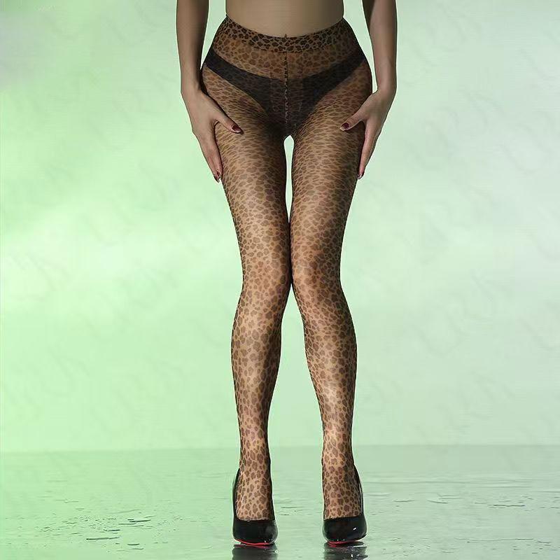 Leopard Print Sheer Tights for Women, 15D Control Top Pantyhose Stockings Tummy Control Under Dress