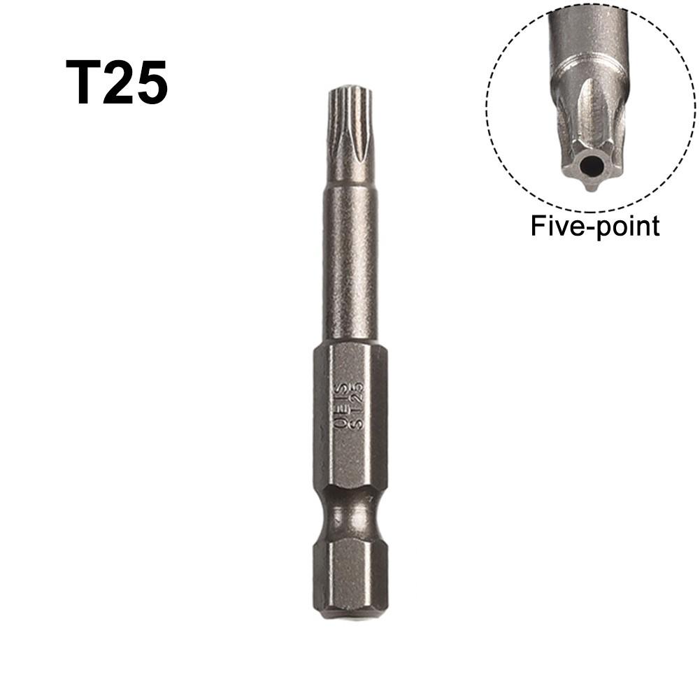 1pc 50mm 1/4 Hex Shank Magnetic Five-point  for Torx Screwdriver Bit With Hole T8-T40
