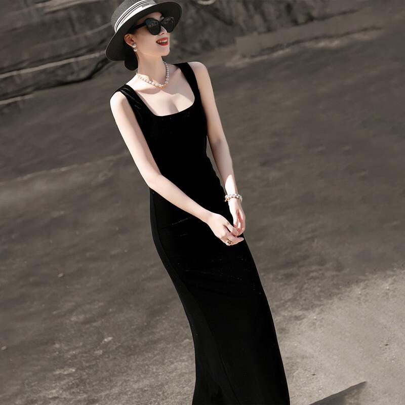 Women's Elegant French Retro Fishtail Velvet Sling Dress