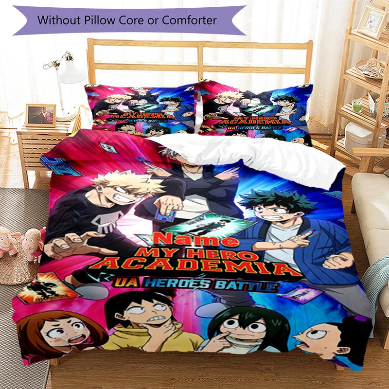 3pcs Custom Name My Hero Academia Bedding Set Duvet Cover Closure Includes 1 Duvet Cover & 2 Pillowcases, Soft and Comfortable for All Seasons.