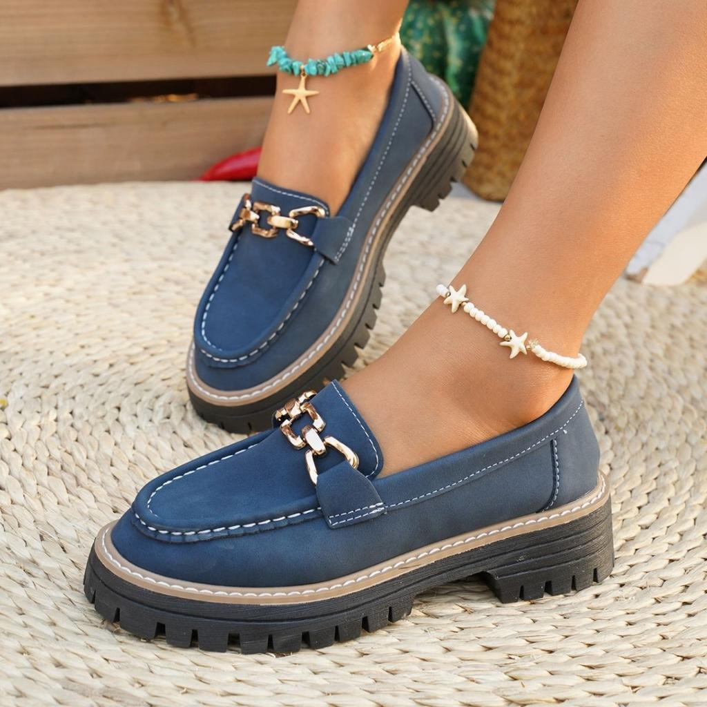 Foreign Trade 2025 New Spring and Autumn Loafers Large Size Casual Polished British Style Women's Shoes Thick Heel Thick Sole Foreign Trade Retro