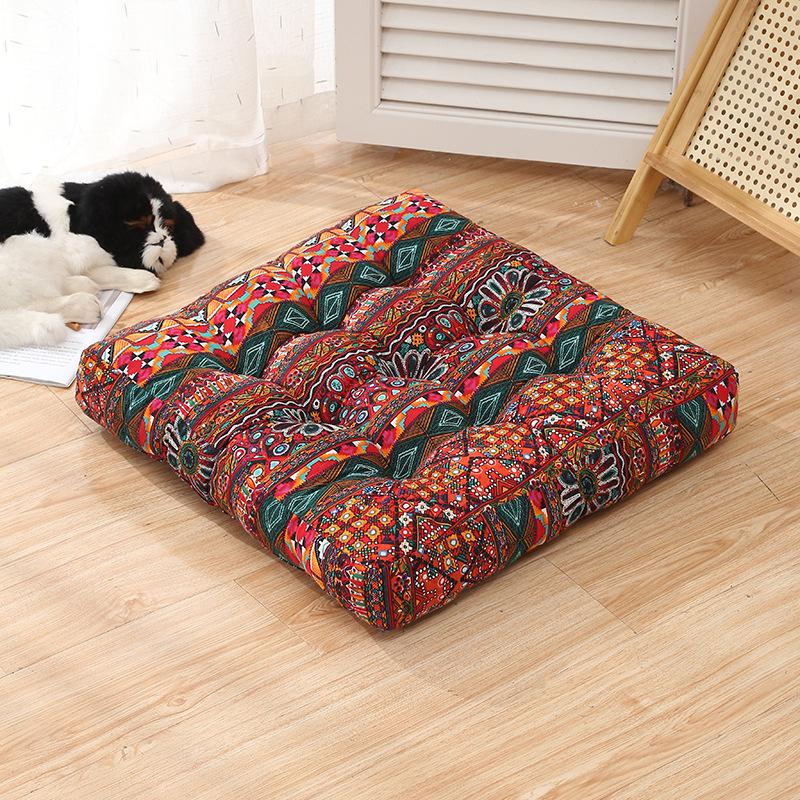 Boho Thick Large Square Seat Cushion Cotton Linen Floor Pouf Tatami Mat Soft Comfort Cushion Bay Window Sofa Bedroom Home Decor 55X55cm