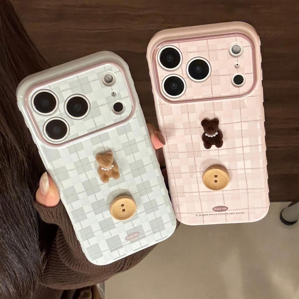 3D Retro Cartoon Bär Armband Hülle für iPhone 11, 13, 15, 16 Pro Max, Apple 17, Koreanischer Stil