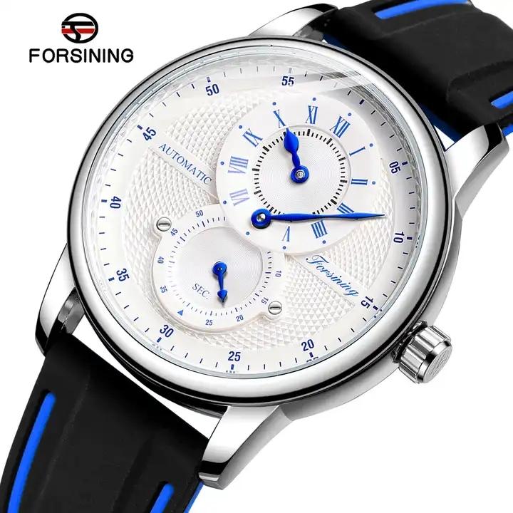 Men Wristwatch Black Blue Dial Automatic Transparent Mechanical Watch Silicone Rubber Band Male Sport Clock Relogio Masculino366