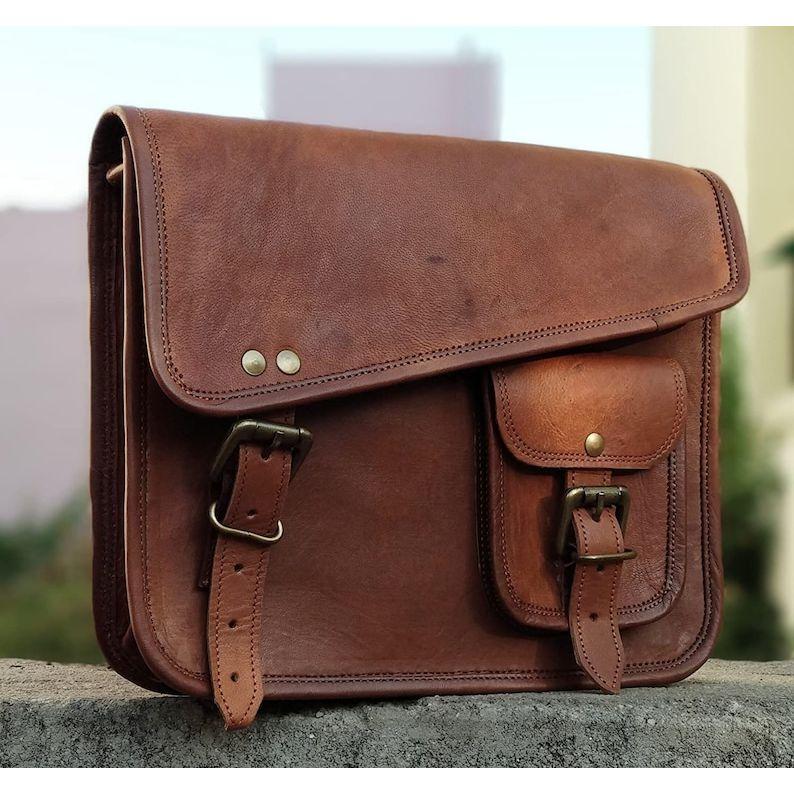 Stilvolle Herren-Umhängetasche aus echtem Leder, Braun, Murse, mittelgroß