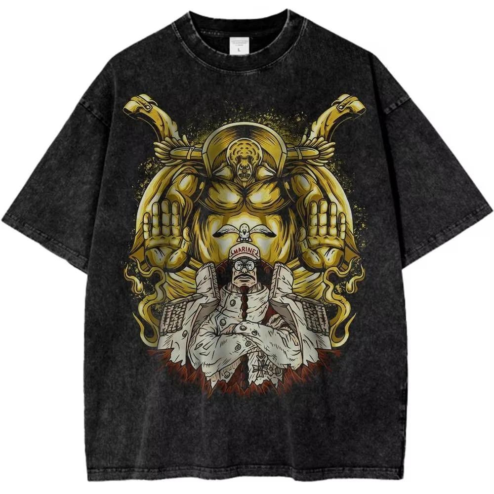 Hot-blooded Anime ONE PIECE Graphic Print T-shirt Men Women Streetwear Y2K Fashion Loose Casual Oversized Top Vintage Washed Cotton Summer New Tee