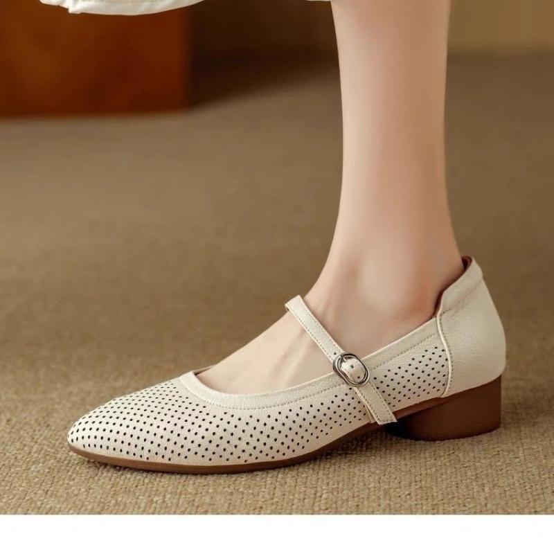 2025 Summer Thin Leather Shoes, One-Strap Soft Leather Mom Shoes, Soft Sole Mary Jane Flats for Women