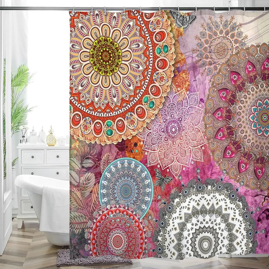Multicolor Flower Art Floral Shower Curtain Bathroom Decorative Waterproof Washable Shower Curtain