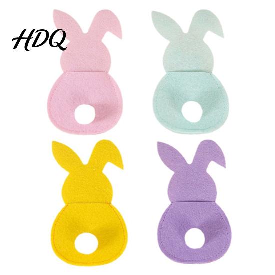 Spring Party Dining Accessory 4 Pcs Easter Bunny Cutlery Holders Felt Tableware Pouch Bags Cute Rabbit Utensil Table Ritual Decor Sleeve Fork Spoon