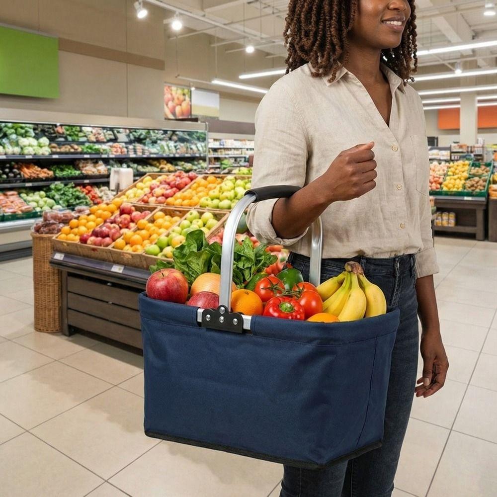 Cesto per la Spesa da 26 L con Telaio in Alluminio Borsa Termica da Picnic per Supermercato