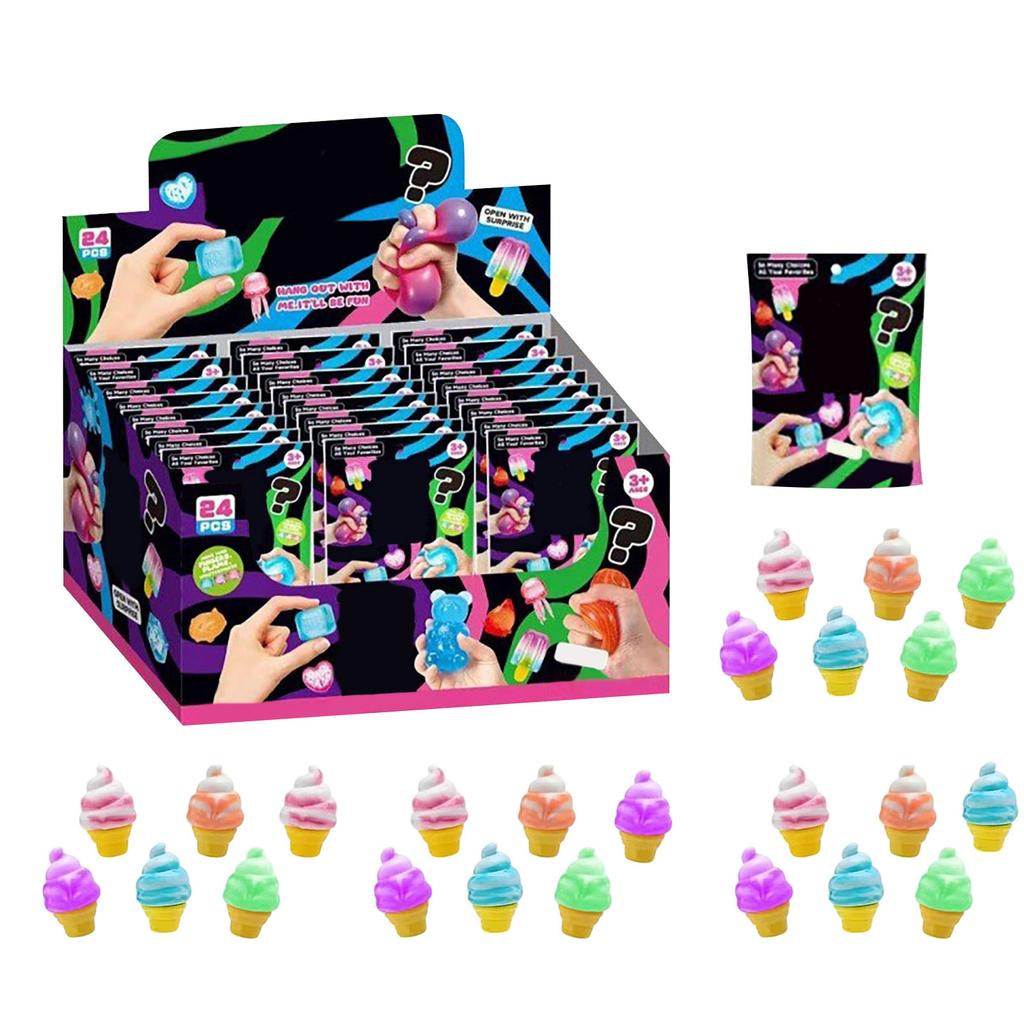 24pcs TPR Material Sensory Stress Relief Toys Set 3D Squeeze Fidget Toys Blind Box Collection for Kids and Adults