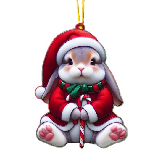 Christmas Ornaments for Tree Acrylic Cartoon Animal Car Rear Mirror Hanging Charm 2D Flat Cat/Dog/Bear/Rabbit Pendant for Tree Auto Interior Accessory