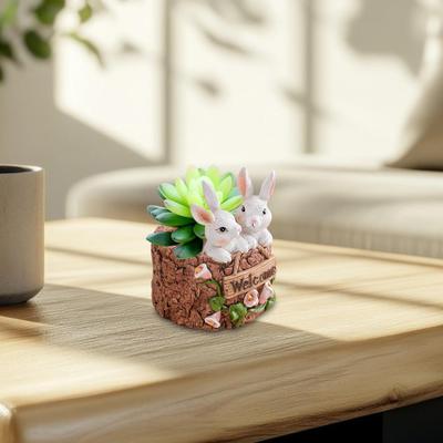 Resin Bunny Planter Flowerpot Creative Suclpture Cute Ornament Animal Plant Container for Yard