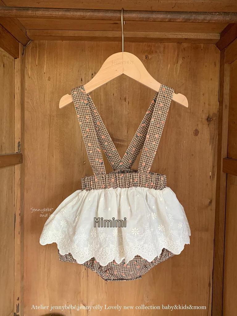 Jenny Kids 2025 Autumn Baby Girl 2-Piece Set: Korean Style Lace Peter Pan Collar Shirt with Overall Skirt