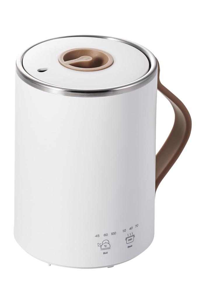 ELECOM Cook Mug, 350mL Mug-Shaped Electric Kettle, with Temperature Control, Timer, Keeps Food Warm, and Features a 1.5m Cable, White (HAC-EP02WH)
