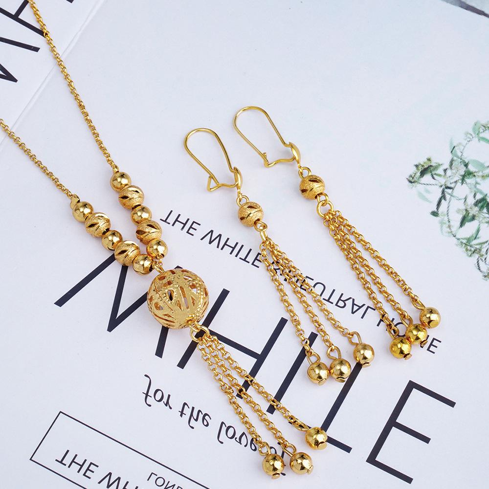 Gold-Plated Tassel Necklace & Earring Set: Middle Eastern Wedding Jewelry for Women