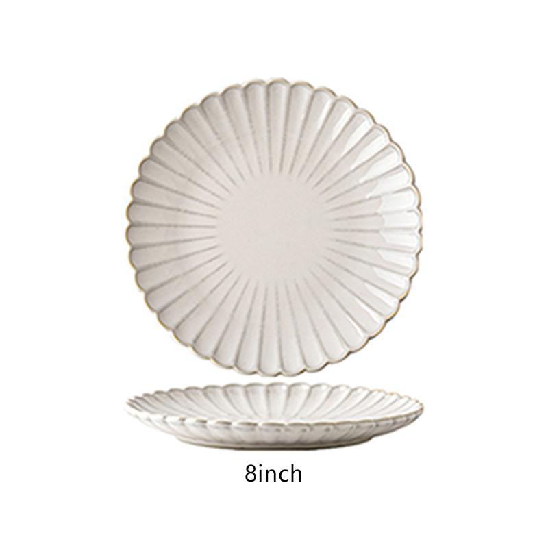 

1Pc8Inch/10.5Inch Embossed Stripesd Shell Edge Ceramic Plate, Salad Plate, Western Steak Plate Breakfast Plate